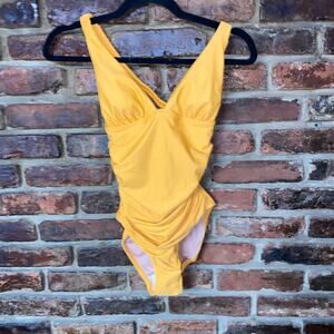 New J. Crew Marigold Yellow Scrunchie Strap Plunge One-Piece Swim Bathing Suit 0
